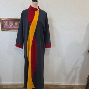 Vintage Vanity Fair color block velour house coat Rope Sz M